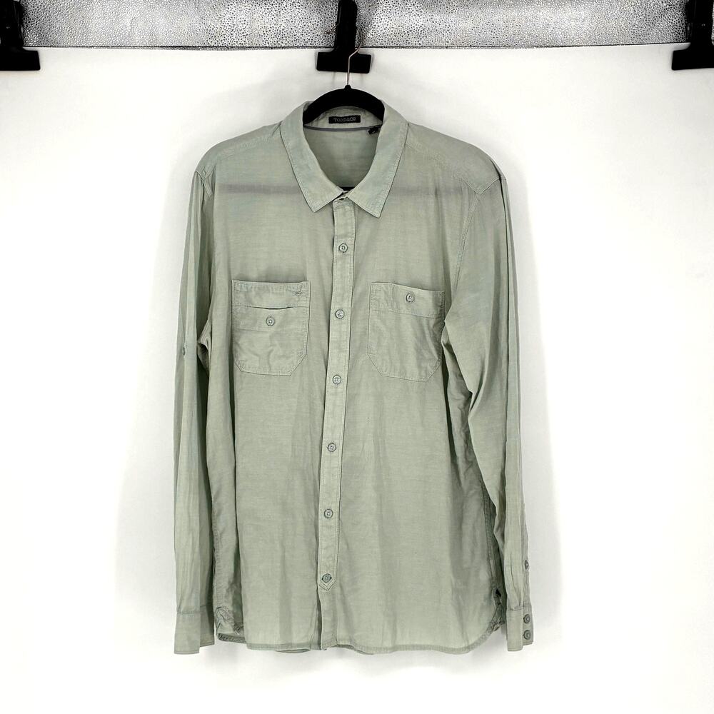 Toad & Co Men's Pale Green Organic Cotton Long Sleeve Button Up Shirt - Size L